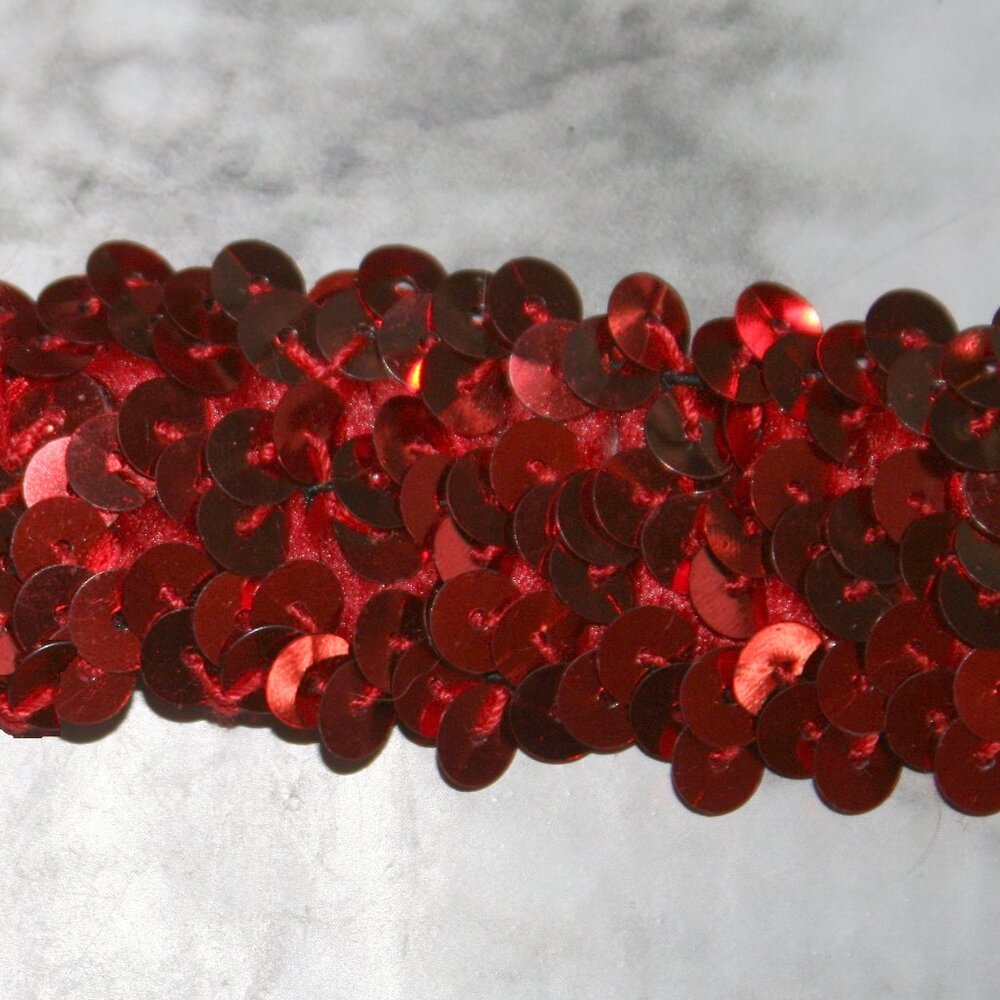 SEQUIN TRIM #428 - Red Stretch Metallic Costume Party - 1 1/4" Wide 3 Yards